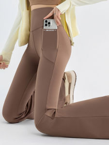 High Waist Sharkskin Pants Womens Autumn Winter Fleece Lined Bell Bottom Fitness Trousers Casual Long Pants Hip Lifting