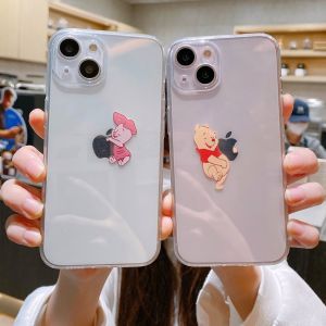 Cartoon Winnie the Pooh Piglet Creative Silicone Phone Case for iPhone 15 pro Max 13 XS Max 8 plus 12 pro Soft Protective Cover for Couples
