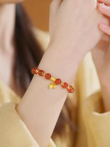 ZHOU LIU FU 周六福 สร้อยข้อมือ S925 Sterling Silver Agate Beaded Bracelet Lucky Style Lotus Head Bracelet 17CM J1914984