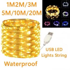 20M Waterproof USB LED Lights String Copper Silver Wire Garland Light Fairy Lights For Christmas Wedding Party Decoration Wreath