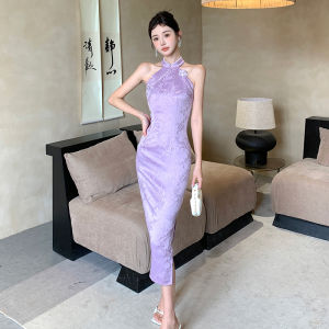 Impression Fashion Women: Elegant Chinese Style Halter Off Shoulder Dress