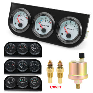 RYSJM | 3 in 1 Gauge Kit 52mm Oil Temp Oil Pressure Volt Gauge Set Universal 12V Auto Black&Chrome Bezel Face with Water Oil Temp Sensor
