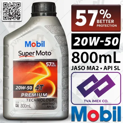 Phiên bản 57% - Dầu nhớt Mobil Super Moto 20w50 - Nắp đen - API SL - 800mL - 1L cho xe máy - Mobil 20W50