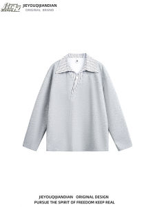 เสื้อยืดคอกลมแขนยาวทรงหลวมสไตล์วิทยาลัยย้อนยุค ลายทาง ผ้าฝ้ายผสม ระบายอากาศได้ดี สำหรับผู้ชายและผู้หญิง