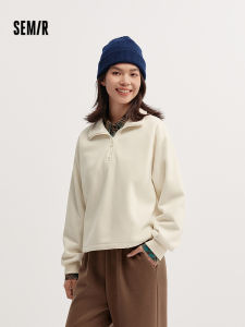 Semir | Áo Hoodie Lông Cừu Mùa Đông Half-Zip Đứng Cổ Tay Raglan Rộng Điều Chỉnh Được Phong Cách Thư Giãn