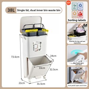 Jeko&Jeko | Moveable Bend-Free Household Kitchen Waste Sorting Bin Large Capacity