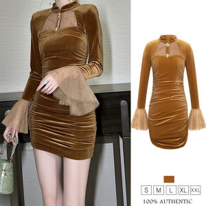 ZYHT womens dress Brown dress velvet dress work dress vintage dress evening dress party dress Wedding dresses15356