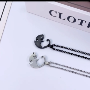 OLEVS Kalung Titanium Couple Pria Wanita Anti Karat Bentuk Kitten Necklace Liontin korea Aesthetic