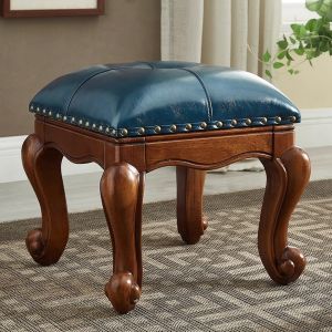 American Style Wooden Coffee Table Stool Leatherette Low Chair Home Use Casual Furniture Shoe Changing Stool Simple Practical Design