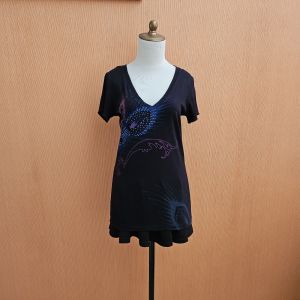 atasan kaos wanita hitam EXPRESS cewek S M lengan pendek blouse vneck santai
