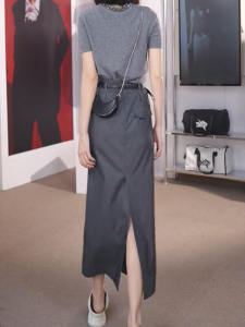 High Waist Straight Leg Split Back Suit Skirt Womens Wrap around Short One Word Midi Skirt Summer New Arrival Korean Style