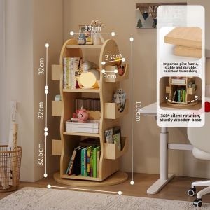 Rotatable Solid Wood Childrens Bookcase Integrated 360 Degree Bedroom Living Room Storybook Shelf European Minimalist Style