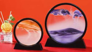 Moving Sand Art Picture in Motion Round Glass 3D Deep Sea Landscape Dynamic Sand Art Sandscapes Sensory Relaxing Desktop Table Decor Desk Decor Art Desk