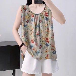 Áo Vest Xếp Ly Không Tay Dáng Rộng in Hoa Mùa Hè 2025 Áo Lót Nữ Áo Khoác Ngoài Áo Vest Nữ Áo Sơ Mi Nữ