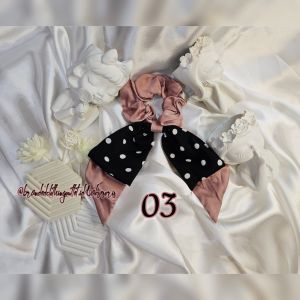 IKAT RAMBUT POLKADOT SATIN IMPORT PREMIUM / SCRUNCHIE PITA DOUBLE KOREAN STYLE / KUNCIR RAMBUT PITA BESAR ELEGAN / PONYTAIL RIBBON HAIR TIE / BSR7863