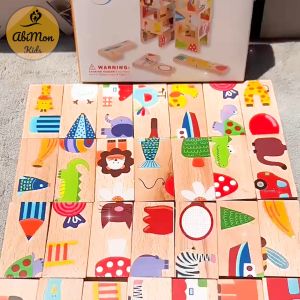 Bộ Domino Nối Hình Logic Cho Bé || gồm 28 miếng gỗ || giúp Bé vừa giải trí vừa tăng khả năng tư duy hình ảnh