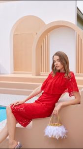 Jebeya Ruffle dress in Ruby (สีแดง)