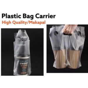 Take Out Plastic Bag For Milktea Iced Coffee Plastic Cup Carrier Single Double 100 Pcs