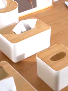 กล่องทิชชู่ กล่องใส่กระดาษทิชชู่ สไตร์มินิมอล พร้อมฝาไม้ปิด ป้องกันฝ่น หนาเเข็งแร็ง วัสดุคุณภาพสูง อุปกรณ์ตกแต่งบ้าน