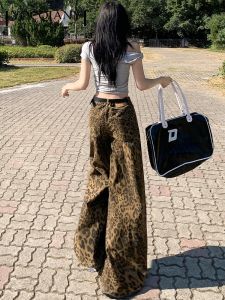 American Style High Waist Loose Wide Leg Denim Pants Womens Spring Autumn New Retro Floral Print Casual Comfortable Jeans