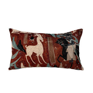 Chinese Style Pillow Core Green Long Rectangle Sofa Cushion Feng Shui Mountain Nine Color Deer Floral Pattern Removable Cover