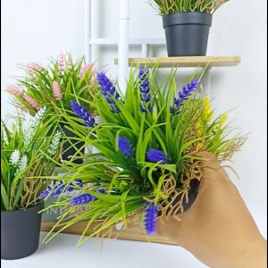 Tanaman Hias Pot Bunga Lavender Plastik Artificial Ornamen Dekorasi Rumah Mini COD PBP190