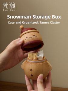 FANHAN | Solid Wood Creative Snowman Bottle Opener Cotton Swab and Floss Storage Box