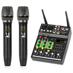 Depusheng UF5-M Professional Audio Mixer 4 Channel High Power Amplifier Sound Mixing with Microphone for Karaoke Stage