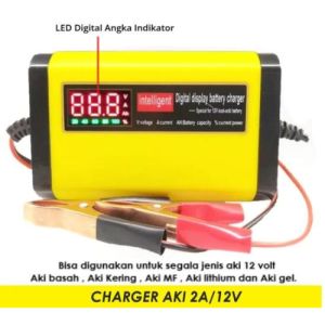 CHARGER AKI MOTOR MOBIL KERING DAN BASAH LCD 2A 12V CASAN AKI PORTABEL