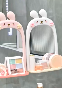 Gương trang điểm hình thỏ kèm kệ tiện lợi – Gương treo tường decor phòng ngủ siêu dễ thương