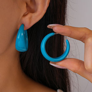 C-shape Blue Round Circle Acrylic Hoop Earrings for Women Geometric Minimalist Trendy Resin Ear Loops Statement Party Jewelry K1