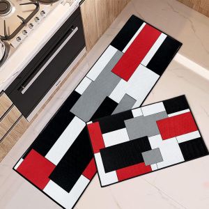American-style Geometric Kitchen Rug Kitchen Mat Resistant To Dirt and Wear Two-piece Kitchen Mat Set Carpet 美式几何厨房垫 厨房垫耐脏耐磨组合厨房垫两件套 地毯 FUNIANQI