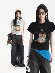 zuocisankon | American Fitted Cartoon Graffiti Rabbit Short Sleeve T-Shirt
