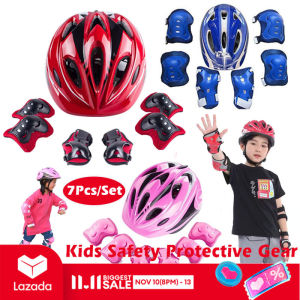 7Pcs Kid Protective Gear Set Helmet Knee Elbow Pad Protector For Skateboard/Bike/Roller Skate