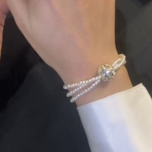 Trendy Gold Pearl Woven Chain Magnet Pendant Bracelet for Women 2022 New Design S925 Silver Fashion Jewelry Accessories