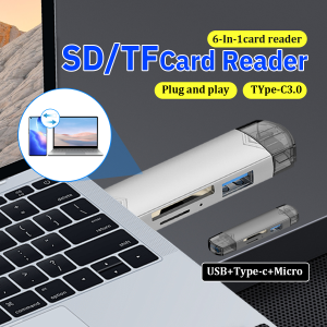 Original 6 In 1 Multifunction Usb 3.0 Card Reader U Disk Type C/Micro Usb/Tf/Sd Flash Drive Memory Card Reading Adapter Computer Phone Accessories Card Reader OTG Drives Flash Drives