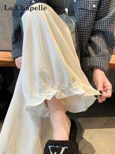 La Chapelle White Flower Bud Wide Leg Pants Womens New 2025 Early Autumn Tassel Draped Nine Points Harem Lantern Pants