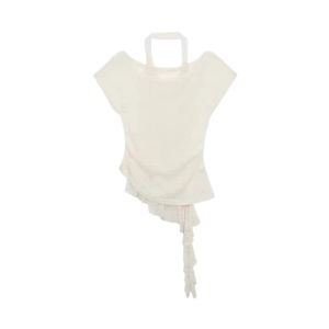 YUEZHONGWEI | Orange One-Shoulder Short-Sleeve T-Shirt Womens Slim Fit Pure Desire Lace Neck Hanging Strap Two-Piece Set Summer Commute Style