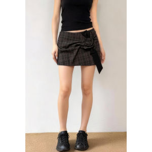 MANMI | Chân Váy Ngắn Sọc Caro Phong Cách Retro Ôm Body