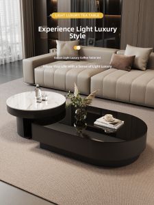 YIYOU | Luxury Elliptical Tempered Glass Ceramic Tea Table