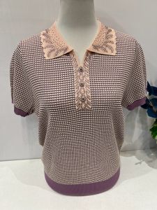 New Summer Mommy Ice Silk Short Sleeve Polo Collar T-Shirt Fashionable Middle-Aged Women Thin Knitted Top Trendy Shirt