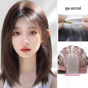 ไหล่ชั้นวิกผมสังเคราะห์สําหรับผู้หญิงทุกวัน 16 นิ้วทนความร้อน BOB วิกผมลูกไม้ด้านหน้าสีน้ําตาลสีดํา Lolita COSPLAY Wigs