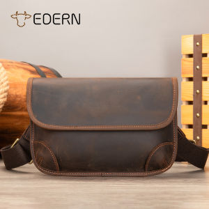 EDERN 2025 New Crazy Horse Leather Sling Bags for Men Retro Fashion Shoulder Bag Cowhide Crossbody Bag Mens Small Pouch Cellphone Bag