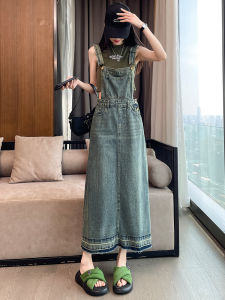 ชุดเดรสทำงานสไตล์ย้อนยุคสำหรับผู้หญิง กระโปรงยีนส์ทรงเอเข้ารูป แขนกุด ทรงหลวม คอเหลี่ยม กระโปรงทรงเอ ฤดูร้อน 2024