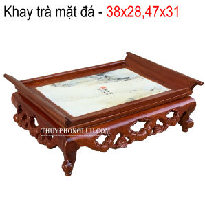 Khay trà ba bông mặt đáKhay nước hoa mai đá gỗ hương cao 12cm 2 cỡ khay