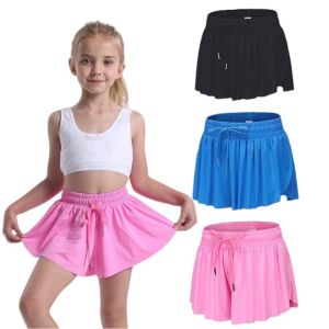 Girls Flowy Shorts Butterfly Shorts With Pocket 2-in-1 Athletic Biker Running 5-12 Years For Kids Active Workout Sports Tennis