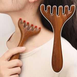 Six-Claw Massage Comb Natural Sandalwood Scalp Body Meridian Massage Comb Facial Scraping Gua Sha Tool Back Scratcher Wide Tooth Anti-static Promote Blood Circulation Relax Body