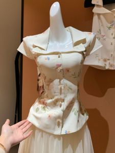 High-End Summer New Style Womens Fashionable Print Short Sleeve Chiffon Top Versatile Female Clothing by Nasyxspacex