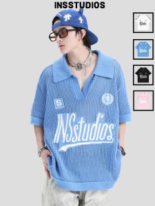 Áo Thun Dệt Kim Cổ Chữ V Hở Lưng Rộng Tay Ngắn INSstudios Dành Cho Thanh Thiếu Niên Mùa Hè Thường Ngày Thoải Mái Thoáng Khí