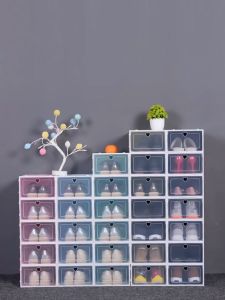 ORANGE Kotak Sepatu Susun Tertutup Serbaguna Box Sepatu Transparan Tebal Box Sepatu Lipat Bebas Instalasi